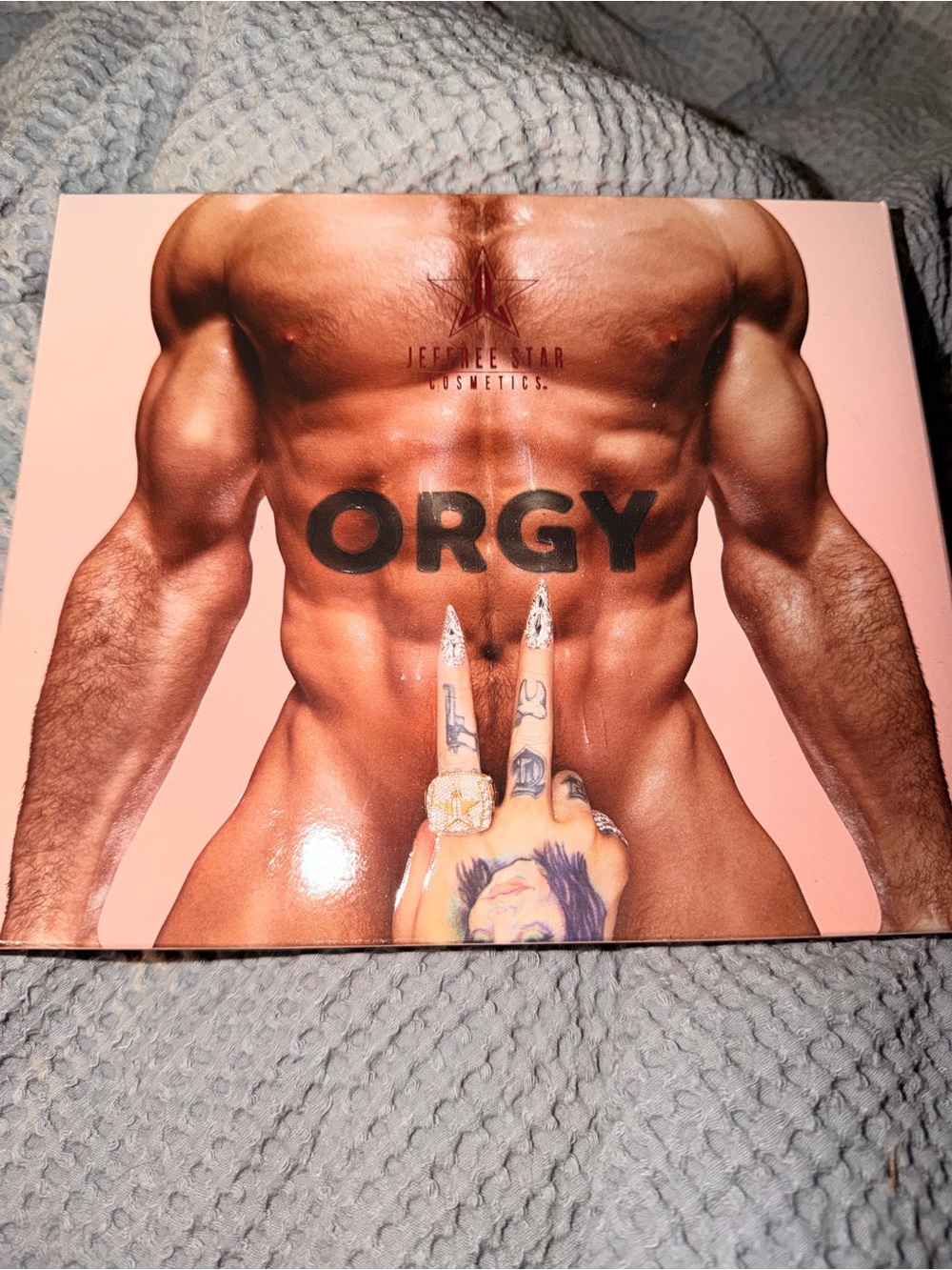 Jeffree Star ORGY 2 Eyeshadow Palette — Peach Pink Cover with Torso Art